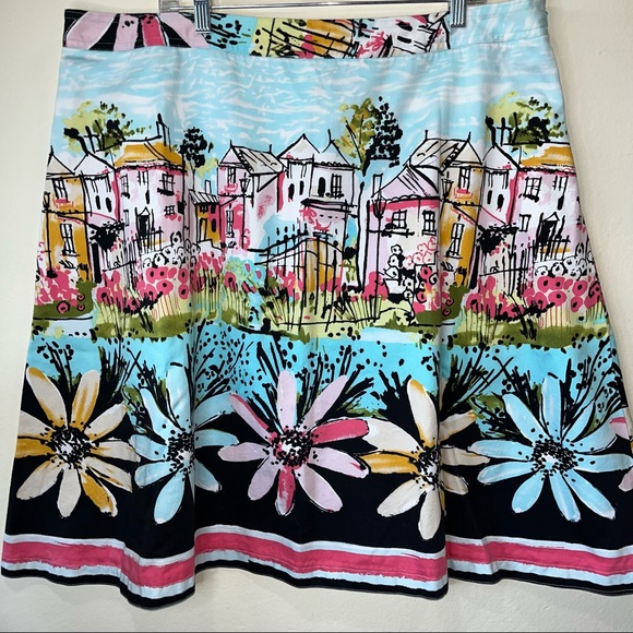 i.e. Woman, Colorful City printed Dress with Gerber Daisy Boarder, Size 22W - Picture 2 of 10